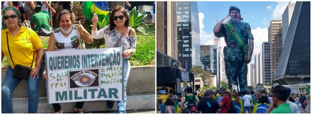 Ato na Avenida Paulista pede a volta dos militares ao poder; a líder do movimento "Nas Ruas", que defendeu o golpe em 2016, quase foi linchada sob a justificativa de ser "comunista", mas acabou sendo salva pela PM
