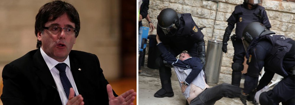 O líder da Catalunha, Carles Puigdemont, disse nesta segunda-feira que não busca uma separação "traumática" da Espanha, mas um novo entendimento, um dia depois de centenas de pessoas terem ficado feridas devido à ação da polícia para tentar impedir à força a realização de um referendo de independência; Puigdemont disse que a votação, que atraiu milhões de eleitores desafiadores apesar de o Tribunal Constitucional da Espanha tê-la declarado ilegal, foi válida e vinculante e que "temos que aplicá-la"