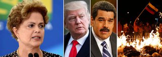 “Eu acredito que a visão que se divulga no Ocidente a respeito da Venezuela é irresponsável. Acho um absurdo o tratamento da imprensa internacional à Venezuela. Vão criar, aqui na América Latina, depois de 140 anos de paz, um grande conflito armado, assim como fizeram no Iraque e no Afeganistão”, disse a presidente deposta Dilma Rousseff, em sua entrevista à BBC; dias atrás, o presidente dos Estados Unidos, Donald Trump, ameaçou intervir militarmente para derrubar o governo de Nicolás Maduro; Venezuela, que tem as maiores reservas de petróleo do mundo, tenta resistir; no Brasil, que tem o pré-sal, golpe parlamentar subordinou o País aos interesses norte-americanos