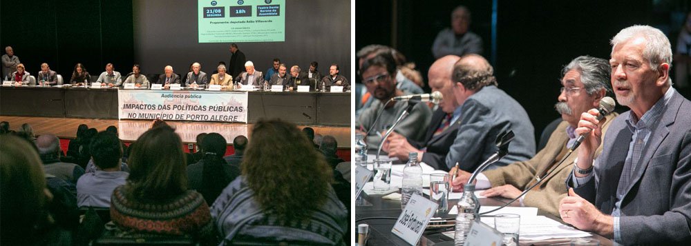 Prefeito de Porto Alegre, Nelson Marchezan Júnior (PSDB) conseguiu uma proeza: reunir em uma audiência pública três ex-prefeitos e um ex-vice-prefeito da cidade; João Dib (PP), último prefeito de Porto Alegre indicado pela ditadura, Olívio Dutra (PT), José Fortunati (PDT) e Sebastião Melo (PMDB) participaram da audiência pública convocada pela Comissão de Assuntos Municipais da AL-RS; pedetista disse que a Prefeitura não fornece dados sobre os gastos do municípios; Dib também criticou a proposta de privatização dos serviços de água e esgoto do município