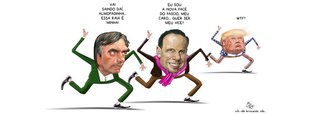 O chargista Renato Aroeira, um dos principais nomes do cartunismo nacional, resumiu numa imagem genial a disputa entre Jair Bolsonaro e João Doria pelo campeonato nacional da estupidez; os dois tentam surfar no discurso da intolerância contra minorias e do ódio ao ex-presidente Lula, que vem sendo acolhido de braços abertos pelo povo brasileiro; enquanto Bolsonaro dá um chega-pra-lá em Doria, alegando que a raia do fascismo já tem dono, Donald Trump questiona seus aprendizes: what the fuck, ou seja, que porra é essa?