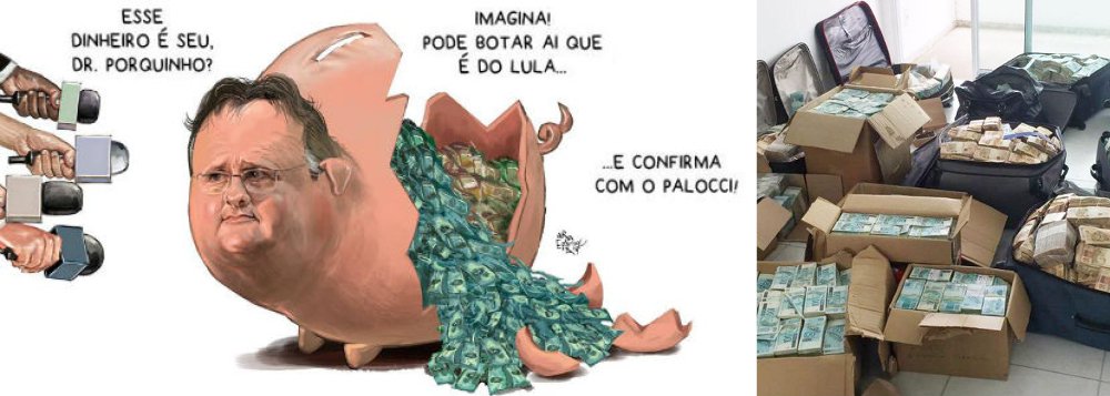 Editor do Tijolaço comenta a prisão de Geddel Vieira Lima, parceiro de Michel Temer na arrecadação e distribuição de propinas no PMDB, e lembra que a Globo, em toda a cobertura, diz que ele foi "ministro de Lula"; "Geddel esteve no governo Lula por que o PMDB o exigiu, pela mesma razão que esteve na Caixa, cota de Temer também ocupada por Moreira Franco. Mas na antessala de Michel Temer, desde o primeiro dia do golpe, esteve por livre opção – ou necessidade, como mostrou o caso do ex-ministro Antonio Calero", diz Brito; "Lula é uma obsessão da qual não se livram"; chargista Aroeira, um dos maiores do País, retrata a cena 