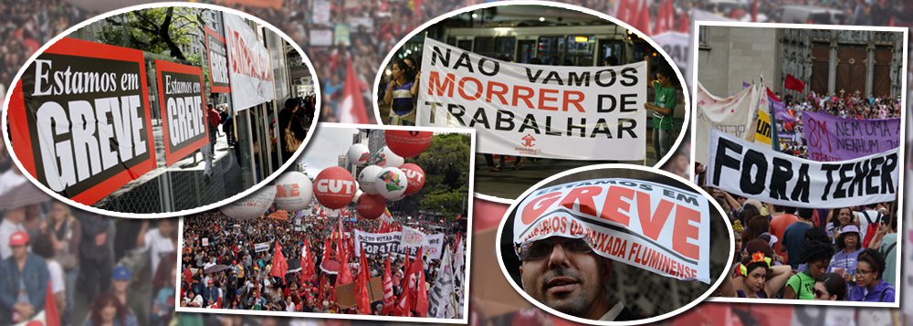 "Num país de instituições vazias e desmoralizadas, sem interesse para enfrentar um governo sem voto nem legitimidade, a rua tornou-se o ponto central de resistência, até que outros espaços sejam abertos e recuperados," escreve Paulo Moreira Leite, articulista do 247; "Num momento em que é preciso definir prioridades e manter o foco, cabe reconhecer que o rumo do país no próximo período começa a ser resolvido na greve geral de marcada para sexta-feira", diz; para PML, "é ali que se pode começar uma virada na situação política, pela derrota da reforma da Reforma da Previdência, o Vietnã do governo Temer"
 