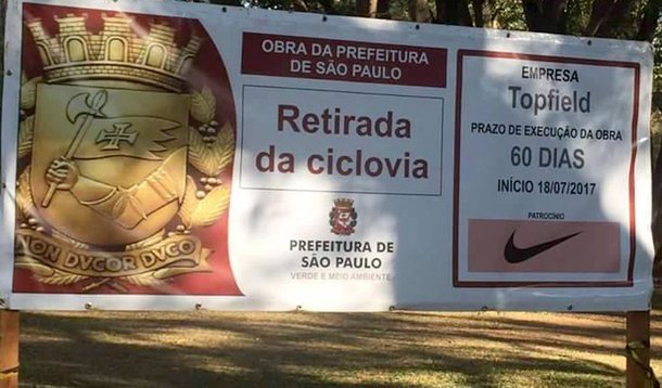 A lógica privatista da gestão Doria chegou ao ponto de uma empresa do ramo de esportes patrocinar a retirada de uma ciclovia no Parque do Ibirapuera, um dos primeiros da lista da prefeitura a serem vendidos; uma das primeiras obras patrocinadas pela Nike no parque é a remoção de uma ciclovia no parque da zona sul de SP