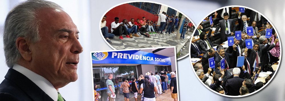 Segundo pesquisa do instituto Vox Populi, 80% dos brasileiros são contra as propostas de reformas Trabalhista e Previdenciária apresentadas pelo governo Temer e 90% acham que não vão conseguir sustentar suas famílias; entrevistados demonstram insegurança quanto ao presente e ao futuro caso o contrato intermitente de trabalho, um dos itens da reforma Trabalhista, já aprovado pela Câmara, seja aprovado no Senado, assim como o contrato de trabalho temporário; para 73%, é impossível negociar jornada com patrão sem a participação dos sindicatos; 69% avaliam também que não conseguirão se aposentar