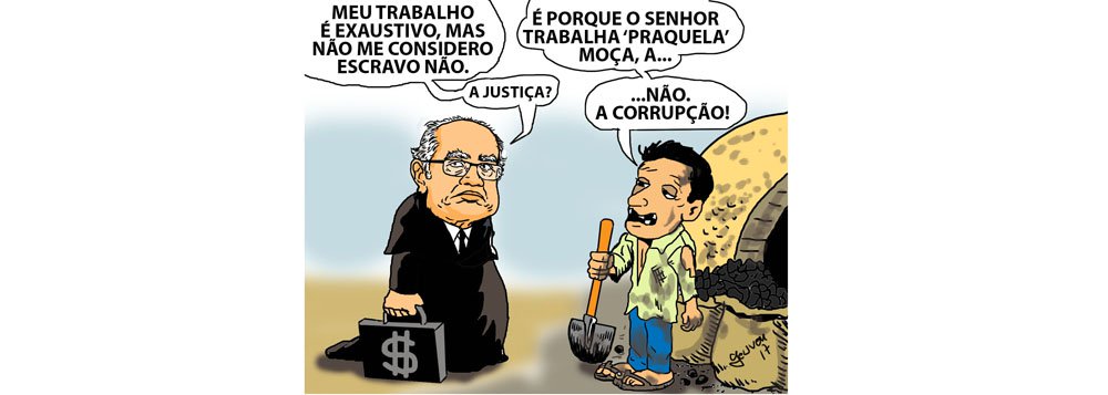 Ontem, o ministro Gilmar Mendes, do Supremo Tribunal Federal, disse que trabalha de forma exaustiva, mas nem por isso se considera escravo e foi parar nos trending topics; o cartunista tocantinense Geuvar deu sua resposta