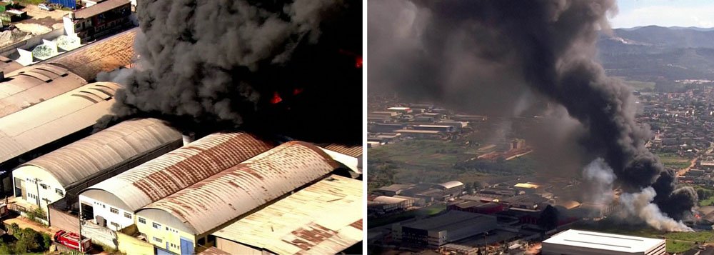 Incêndio de grandes proporções atinge, neste momento, uma empresa de solventes químicos, na Rua Decio da Silva, 491, no bairro de Bom Sucesso, em Guarulhos, a leste da Grande São Paulo; para combater o fogo, foram mobilizados, inicialmente, 25 viaturas e, há pouco, houve um reforço de mais cinco; não há informação sobre vítimas