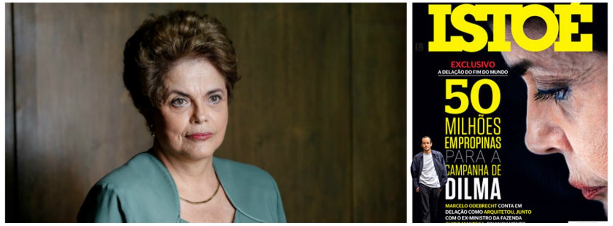 Em nota, a presidente deposta Dilma Rousseff rebate reportagem de capa da revista IstoÉ, que aponta R$ 50 milhões em propina para sua campanha que teria sido denunciado em delação premiada por Marcelo Odebrecht; "A revista IstoÉ comete um desserviço aos leitores ao manter a mira do seu jornalismo de guerra contra a ex-presidenta da República Dilma Rousseff. E, mais uma vez, deixa transparecer o apoio da Editora Três ao Golpe de 2016, do qual a publicação é porta-voz, emprestando desde sempre seu apoio dócil e servil ao governo Temer", diz trecho da nota