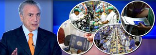 No dia em que o IBGE divulgou que o Brasil atingiu o recorde de 12,9 milhões de trabalhadores desempregados, dos quais 879 mil surgiram no último trimestre, Michel Temer vai às redes sociais para afirmar que a "recessão terminou"; "Nós eliminamos a recessão, agora vamos para o crescimento e o desenvolvimento desse país. O Brasil tem rumo", disse Temer, num esforço de convencimento; só da indústria fornecedora de petróleo e gás pode desempregar mais 1 milhão de trabalhadores, com o fim da política de conteúdo local, promovida pelo governo de Michel Temer; indústria brasileira terminou 2016 com queda de 6,6% na produção; de acordo com a CNI, que apoiou o golpe, a capacidade instalada ficou em 63% em janeiro e a confiança do setor 