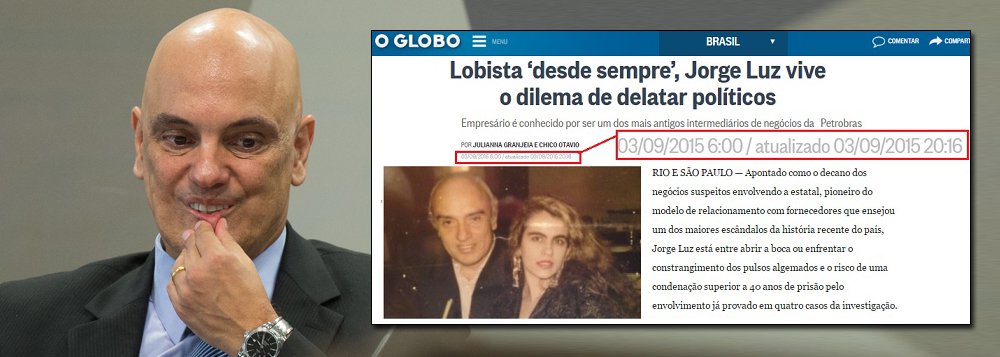"Menos de 24 horas depois da aprovação do nome de Alexandre de Moraes no Senado, com o voto dos senadores implicados nas investigações da Lava Jato, estourou o escândalo de Jorge Luz, o pagador de propinas dos senadores do PMDB, inclusive de uma alegada 'bolada' de US$ 6 milhões a Renan Calheiros. Será que 'descobriram' o Luz agora?", questiona o jornalista Fernando Brito, do Tijolaço