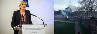 Tropa de choque da polícia francesa usou bombas e gás lacrimogênio para conter o protesto contra discurso líder da extrema-direita Marine Le Pen, neste domingo, 26, em Nantes; manifestantes, muitos com máscaras, lançaram bombas de fumaça e até coquetéis molotov contra policiais durante os protestos; durante os protestos muitos participantes gritavam "Todo o mundo odeia polícia!"; duas pessoas acabaram detidas para identificação e pelo menos um policial foi levado ao hospital com queimadura na perna, informou o jornal regional francês Ouest-France