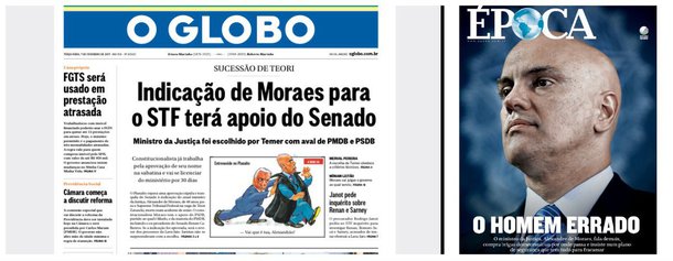 Esqueçam o que eu escrevi: esta é a regra do Globo, peça-chave no golpe de 2016, em relação a Alexandre de Moraes, indicado por Michel Temer para o Supremo Tribunal Federal; grupo da família Marinho, que há um mês o apontava como "o homem errado" para ser ministro da Justiça, agora o vê como o "constitucionalista" talhado para o cargo; na capa do Globo desta terça-feira, os Marinho dão seu aval a Moraes, que chega ao STF com a missão de estancar a Lava Jato no que diz respeito ao consórcio PMDB-PSDB, livrando políticos como Aécio Neves, Geraldo Alckmin, José Serra e o próprio Michel Temer, todos delatados pela Odebrecht; o supremíssimo Merval Pereira, a última instância do Poder Judiciário no Brasil, diz que a escolha foi técnica, e não política
