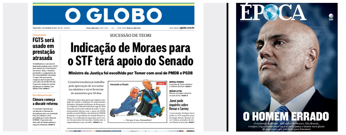 Esqueçam o que eu escrevi: esta é a regra do Globo, peça-chave no golpe de 2016, em relação a Alexandre de Moraes, indicado por Michel Temer para o Supremo Tribunal Federal; grupo da família Marinho, que há um mês o apontava como "o homem errado" para ser ministro da Justiça, agora o vê como o "constitucionalista" talhado para o cargo; na capa do Globo desta terça-feira, os Marinho dão seu aval a Moraes, que chega ao STF com a missão de estancar a Lava Jato no que diz respeito ao consórcio PMDB-PSDB, livrando políticos como Aécio Neves, Geraldo Alckmin, José Serra e o próprio Michel Temer, todos delatados pela Odebrecht; o supremíssimo Merval Pereira, a última instância do Poder Judiciário no Brasil, diz que a escolha foi técnica, e não política
