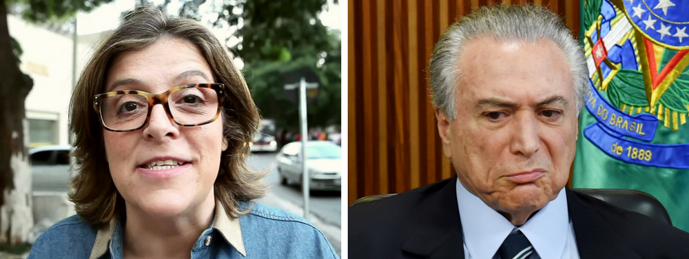 A jornalista Barbara Gancia elencou diversos motivos pelos quais Michel Temer deve ser afastado da presidência que usurpou de Dilma Rousseff; eis alguns deles: FORA, pelas espantosas declarações no Dia Internacional da Mulher; FORA, por sua mentalidade vergonhosamente em descompasso com o mundo; FORA, por ter calculado que se safaria com essa impostura criminosa a que submeteu 200 milhões de pessoas; FORA pela ladroeira; FORA por interromper nosso projeto democrático; FORA por desmontar irremediavelmente o funcionamento das nossas instituições; "Que você termine seus dias atrás das grades junto com os outros pilantras do PMDB", disse ainda a jornalista