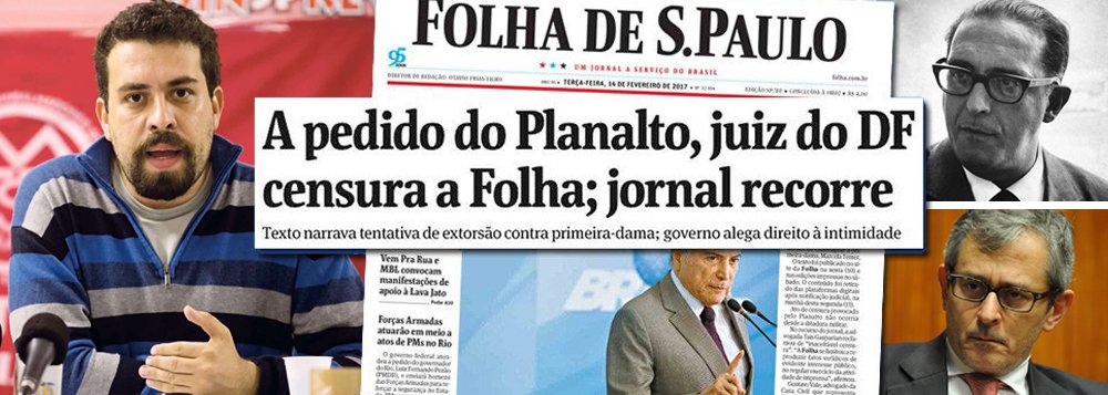 filósofo e coordenador do Movimento dos Trabalhadores Sem Teto (MTST), Guilherme Boulos, comparou a situação do jornal Folha de S. Paulo com a do jornalista e político Carlos Lacerda em situações de ruptura da ordem democrática no Brasil; "Lacerda apoiou o golpe de 64 e teve seus jornais censurados pela ditadura. A Folha apoiou o golpe de 2016 e agora foi censurada por Temer", disse Boulos