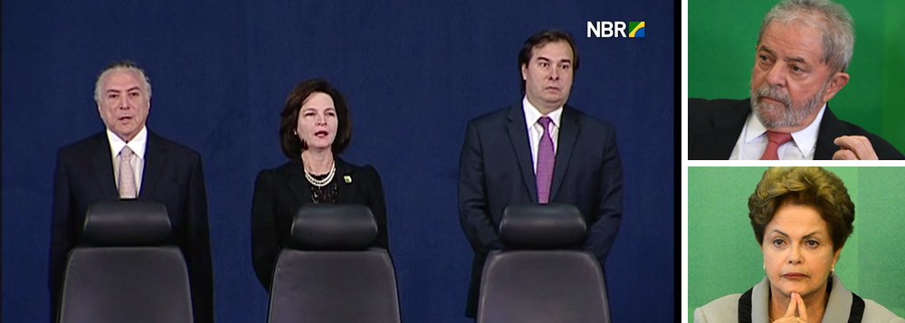 A nova procuradora-geral da República, Raquel Dodge, tomou posse nesta manhã, ao lado de três investigados. Um deles, Michel Temer, denunciado por corrução, obstrução judicial e comando de organização criminosa. Outros, os presidentes da Câmara e do Senado, Rodrigo Maia (DEM-RJ) e Eunício Oliveira (PMDB-CE), acusados de receber propinas da Odebrecht. "Ninguém pode estar acima ou abaixo da lei", disse Dodge, em seu discurso. Na fala, ela reproduziu uma frase que tem sido repetida com frequência pela presidente deposta Dilma Rousseff, citando como exemplo o fato de ela e o ex-presidente Lula terem sido colocados "abaixo da lei" durante o processo que levou ao golpe de 2016