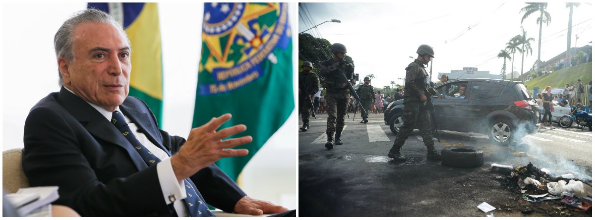 "Enquanto assaltos, saques e assassinatos manchavam as ruas do Espírito Santo de medo, violência e sangue, Temer estava alheio à tragédia, criando um ministério para Moreira Franco, preocupado com a indicação do novo ministro do STF ou recepcionando o presidente da Argentina", critica Alex Solnik; "Temer não saiu do seu gabinete, mostrando mais uma vez que não tem vocação para o cargo para o qual foi empurrado pelos acontecimentos. Ele sempre foi, é e será o homem dos conchavos, o presidente do PMDB e não do Brasil. Dilma estava certa em mantê-lo como vice decorativo", completa o jornalista