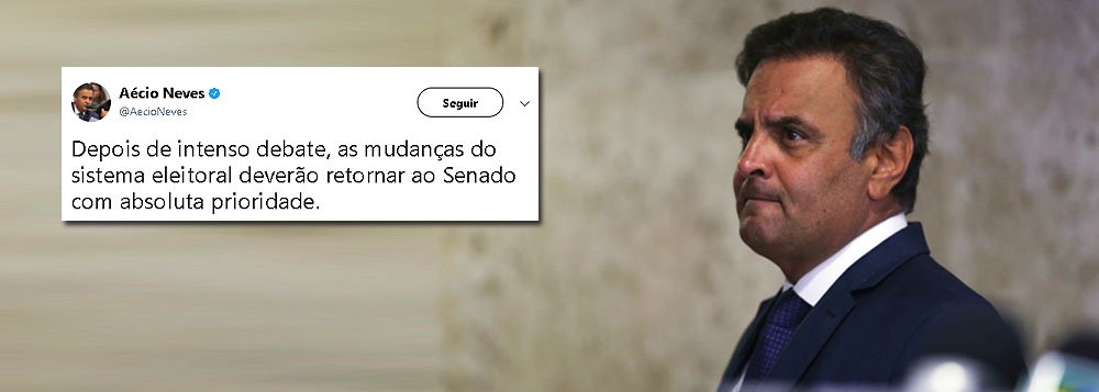 Ao comentar as mudanças eleitorais para a disputa de 2018, o senador Aécio Neves recebeu uma saraivada de críticas em seu perfil no Twitter; "Com as mudanças, a vontade dos eleitores prevalecerá, pondo fim a legendas de aluguel e à eleição de parlamentares sem voto", escreveu o tucano; em resposta, ouviu: "A vontade dos eleitores era vc está preso. Corrupto de marca maior como vc tem a cara de pau de falar em vontade de eleitores", escreveu um dos usuários.