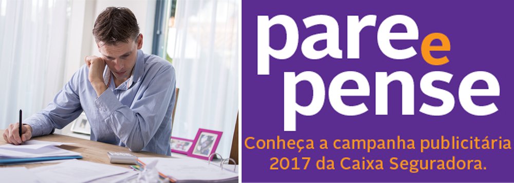 A Caixa Seguradora estreia nesta terça-feira 29 uma campanha publicitária que convida os brasileiros a parar e refletir sobre como estão planejando o futuro; com o conceito "Pare e Pense", as peças estão divididas em três fases e mostram que, mesmo com a vida corrida, é preciso parar para cuidar dos bens, da família e da aposentadoria