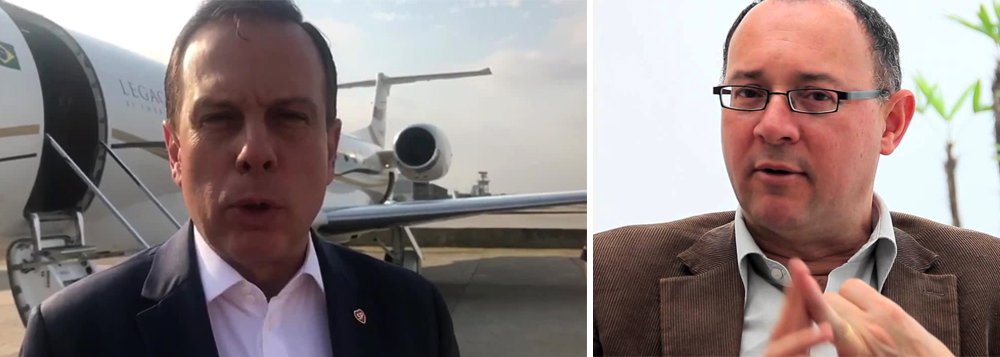 O PT paulistano anexou nesta segunda-feira (25) à representação feita ao Ministério Público de São Paulo um pedido de investigação do uso do avião do Grupo Doria pelo prefeito paulistano, João Doria (PSDB); jato Legacy que o tucano alega ser o dono é verdade de uma empresa do grupo que ele fundou e do qual se desligou após vencer a eleição municipal de 2016; para o presidente municipal do PT, Paulo Fiorilo, a prática requer investigação, uma vez que muitas das viagens de Doria são turbinadas pelo Lide; "É preciso que se coloque luz nessa questão, porque a empresa pode ter interesses [em custear seus deslocamentos]", justificou o petista