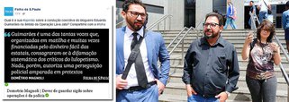 Post da enquete no Facebook é acompanhada de um link do artigo de Demétrio Magnoli, que criticou duramente a atuação do blogueiro, mas considerou um "arbítrio" a ação de Sergio Moro contra ele; nos comentários, os leitores criticam o colunista e o próprio jornal; "Tenho muito mais respeito pelo Eduardo Guimarães do que pela Folha de São Paulo, que se dá ao direito de insinuar financiamentos sem sequer se dar ao trabalho de investigar/provar, porque o objetivo é mesmo a difamação e não o jornalismo", diz um deles