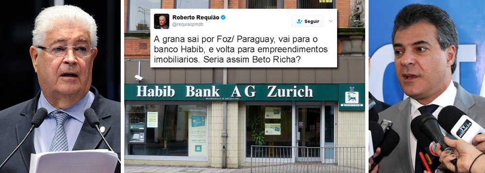 O novo inquérito contra o governador do Paraná, Beto Richa (PSDB), autorizado esta semana pelo STJ, ensejou o senador Roberto Requião (PMDB-PR) a denunciar, outra vez, a existência de uma conta secreta do tucano na Suíça; "A grana sai por Foz/Paraguay, vai para o banco Habib, e volta para empreendimentos imobiliários. Seria assim Beto Richa?", questionou o senador neste domingo, 2, pelo Twitter; principal líder de oposicionista no Paraná comparou o governador tucano ao ex-governador Sérgio Cabral, preso por corrupção desde novembro de 2016; "As cabralices do governo do Paraná não foram inspiradas no Pedro Alvares"