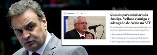 "Cotado para ministro da Justiça, Velloso é amigo e advogado de Aécio no STF", diz o título da reportagem do Estadão, que destaca que Carlos Velloso, que deve substituir Alexandre de Moraes no ministério da Justiça, "representa o tucano, de quem não ganha honorários, em dois inquéritos na Corte"