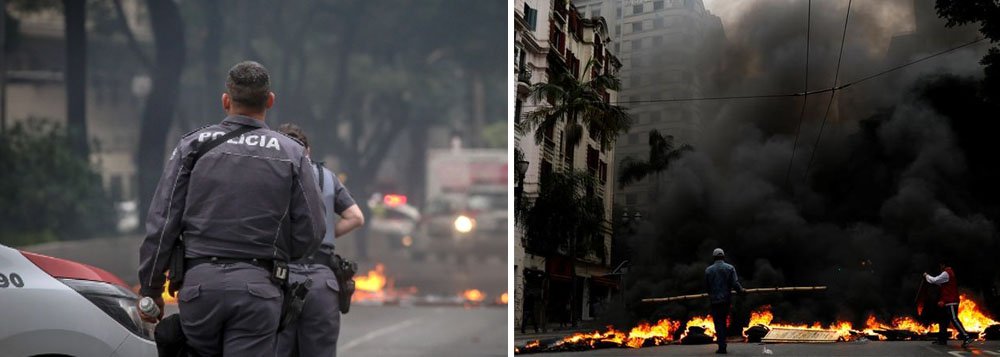 Em uma tentativa de desqualificar a greve geral contra as reformas trabalhista e previdenciária, a Polícia Civil de São Paulo avalia indiciar seis manifestantes detidos nos protestos desta sexta-feira (28) por associação criminosa, crime de explosão e incêndio; três dos detidos fazem parte do Movimento dos Trabalhadores sem Teto (MTST); "Associação criminosa é quando pessoas se juntam para cometer um crime. O delegado está criminalizando o movimento social quando ele equipara uma quadrilha a uma organização social", disse o advogado Felipe Vono; segundo ele, os detidos não portavam nenhum material explosivo e estariam "dispostos a fazer exames para comprovar que não há pólvora na mão ou roupa deles"