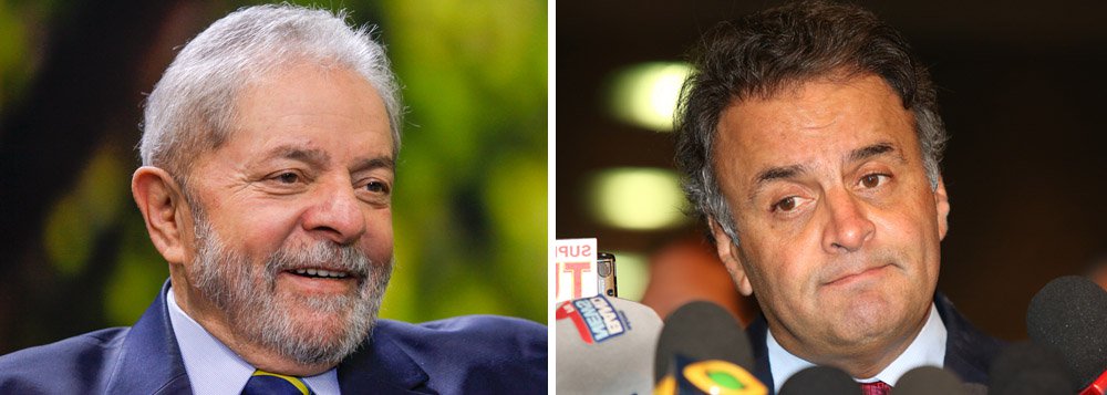 No reduto eleitoral do senador tucano, o ex-presidente Lula, alvo de perseguição jurídica e midiática, venceria as eleições presidenciais de 2018, de acordo com levantamento do instituto Paraná Pesquisas; o petista teria 23,2%, contra 18,45% de Aécio Neves (PSDB-MG), que acaba de aparecer na lista de investigados do ministro Edson Fachin, do Supremo Tribunal Federal, liderando pedidos de investigação (cinco contra ele); Lula lidera em todos os cenários estimulados pela pesquisa; Aécio só sai vencedor quando disputa entre outros tucanos: João Doria, José Serra, Geraldo Alckmin e Beto Richa