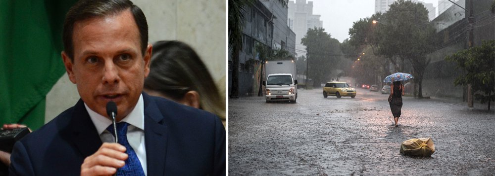 Administração João Doria (PSDB0 utilizou apenas 56% da verba destinada a manutenção do sistema de enfrentamento aos problemas causados pelas chuvas como limpeza de bueiros, canaletas, piscinões e córregos; valor de R$ 84,2 milhões é o menor desde 2012; Doria também gastou somente 12% das verbas previstas no Orçamento deste ano para o controle de cheias; no ano passado, até o mês de outubro, a administração municipal havia gasto R$ 120,9 milhões. Os investimentos em 2017 só encontram equivalência em 20103, quando a prefeitura gastou R$ 78,9 milhões entre janeiro e outubro