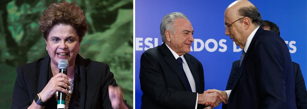 Presidente legítima Dilma Rousseff criticou a mudança da meta fiscal deste ano pelo governo de Michel Temer, de um déficit de R$ 139 bilhões para um rombo de R$ 159 bilhões; em nota, Dilma disse que a meta deve ser ampliada para R$ 170 bilhões no Congresso; "O que já era mentira, virou escândalo. O que era abuso, virou catástrofe. O que era esperteza, virou caos nas contas públicas. O resultado será a paralisia da máquina federal e a depressão da atividade produtiva. Ou seja: mais estagnação econômica e menos serviço público para quem precisa", disse Dilma