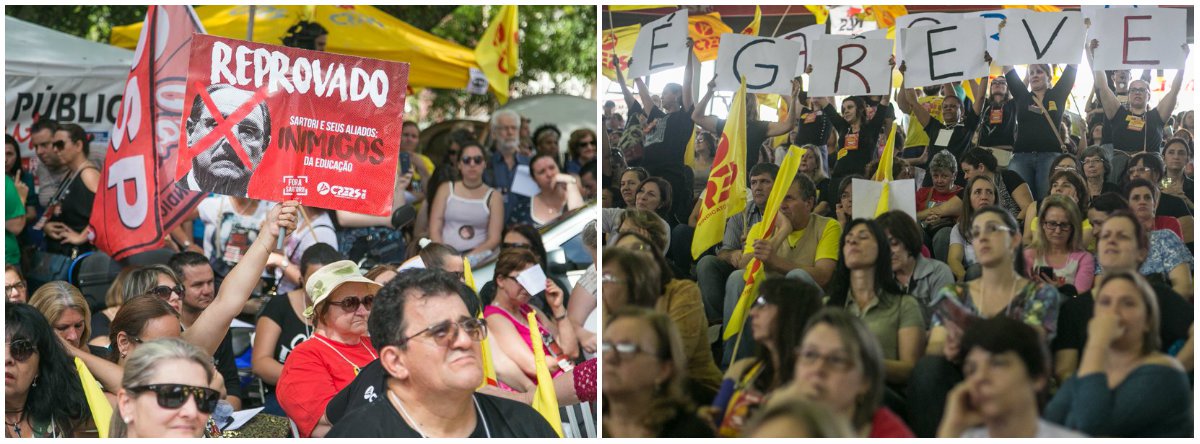 O dia dos professores é mais um dia de comemorar a escola pública, a luta diária e a capacidade de resistência para os docentes da rede estadual do Rio Grande do Sul. A categoria está em greve desde 5 de setembro para reivindicar o pagamento em dia de seus salários. Desde 2015, o governo de José Ivo Sartori (PMDB) remunera os professores em parcelas