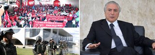 Marcha promovida pelas centrais sindicais e movimentos sociais, em Brasília, "a maior da história", na avaliação da CUT, mostrou que o presidente Michel Temer "não tem como governar, tem de sair". Em nota, a executiva da entidade afirmou que as forças de segurança do Distrito Federal agiram de forma "truculenta", atacando manifestantes que estavam lá pacificamente; Para o presidente da central, Vagner Freitas, Temer "mais uma vez mostra que é fraco e covarde", tanto que "correu para se esconder atrás das Forças Armadas"; CUT estimou em 200 mil o número de manifestantes contra as reformas trabalhista e da Previdência e por eleições diretas
