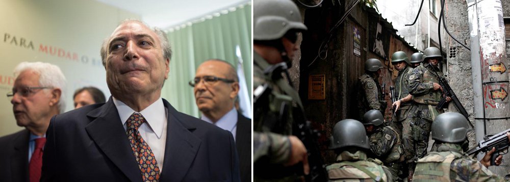 O colunista Janio de Freitas comparou neste domingo, 24, a criminalidade que é alvo de ação dos militares na comunidade da Rocinha, no Rio de Janeiro, com os crimes cometidos em Brasília; "Na Rocinha há fuzis modernos, sim. Em Brasília, os equivalentes aos criminosos da Rocinha têm a mais abrangente e terrível das armas: o poder – de governar em benefício de grupos, de legislar em causa própria e dos subornadores, de queimar uns poucos comparsas e preservar o grosso da bandidagem engravatada", afirma; "Assalto por assalto, dos cofres públicos é roubado muito mais, nem se sabe quantas centenas de bilhões, do que o dinheirinho de passantes, o troco das caixas de lojas, os celulares, relógios e carros", acrescenta Janio 