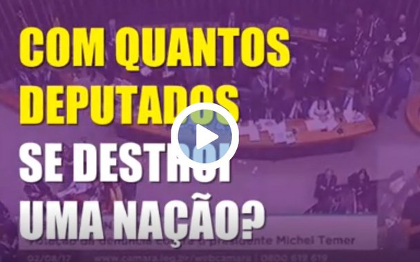 Vídeo publicado pelo mandato da deputada Benedita da Silva (PT-RJ) critica o mercado de votos promovido por Michel Temer na Câmara dos Deputados para se livrar de duas denúncias da PGR contra ele e se manter no poder; assista