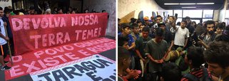 Um grupo de índios Guarani ocupou nesta manhã a entrada do prédio onde fica o escritório da Presidência da República na Avenida Paulista, região central da capital; eles protestam contra a decisão do Ministério da Justiça que anulou a demarcação da Terra Indígena do Jaraguá, na zona norte da cidade; "Não sairemos daqui até que seja revogada a Portaria 683 do Ministério da Justiça, que rouba nossos direitos sobre nossas terras tradicionais no Jaraguá. Temos mais de 700 indígenas, a maioria crianças, vivendo em cinco aldeias na Terra Indígena Jaraguá, 600 guaranis serão despejados com essa decisão genocida", diz o comunicado divulgado pela Comissão Guarani Yvyrupa sobre a ação