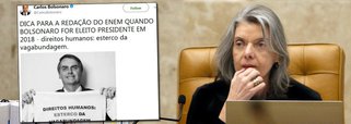A família de Jair Bolsonaro está comemorando publicamente a decisão da ministra Cármen Lúcia, presidente do STF, em permitir afrontas aos direitos humanos sem punição nas redações do ENEM (Exame Nacional do Ensino Médio); um dos filhos do deputado, Carlos Bolsonaro, que é vereador pelo Rio de Janeiro, tuitou uma "dica de redação" para os estudantes: "direitos humanos: esterco da vagabundagem”