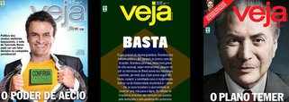 Na semana em que o golpe Temer-Aécio chegou ao fim, pela força das estarrecedoras revelações da JBS, a revista Veja pediu "grandeza" dos homens públicos, mas não teve a grandeza de estampar em sua capa as imagens dos personagens que caíram em desgraça: o senador afastado Aécio Neves, apoiado escancaradamente por Veja em 2014, e Michel Temer, que a revista ajudou a instalar no poder com o golpe de 2016; assim como a Globo, Veja passou a defender a renúncia de Temer, mas também deve trabalhar por eleições indiretas, pelo medo de que Lula se torne presidente da República já em 2017