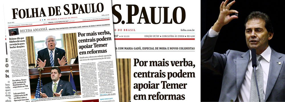 Cientista político Luis Felipe Miguel, da UnB, observa que reportagem da Folha deste sábado "dá a entender de forma inequívoca que todo o movimento sindical brasileiro estaria na barganha" com Michel Temer de verba em troca de apoio a reformas do governo, quando "na verdade, segundo a própria reportagem, é a Força Sindical que está propondo vender os trabalhadores por trinta moedas golpistas"