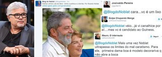 Como se parecesse confidente da ex-primeira-dama Marisa Letícia, que morreu nesta quinta-feira, 2, de complicações de um acidente vascular cerebral, o colunista Ricardo Noblat fez uma série de "revelações" sobre o que pensava dona Marisa; "Marisa recomendava a Lula que fosse discreto e que não afrontasse o Ministério Público e a Justiça. Estava cada vez mais preocupada com a situação dos filhos. Foi nesse estado que sofreu o AVC", afirmou; ou seja, para Noblat, a culpa pelo AVC sofrido por dona Marisa é do próprio ex-presidente Lula; nas redes sociais houve várias reações de leitores condenando o artigo do colunista do Globo
