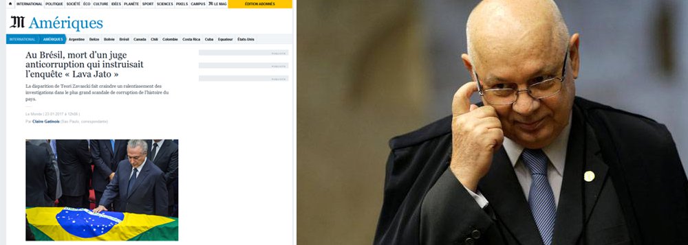 Consequências da morte do juiz do Supremo Tribunal Federal (STF continuam em destaque na imprensa francesa desta terça-feira (24); jornal Le Monde faz uma análise detalhada do caso e ressalta os boatos e as teorias conspiratórias que ganharam o Brasil e as redes sociais, após a queda do avião que levava o ministro do STF e relator do caso; "A morte de Teori pode comprometer a investigação que revelou um dos maiores escândalos de corrupção da história do país e que coloca em pânico Brasília?" pergunta o jornal