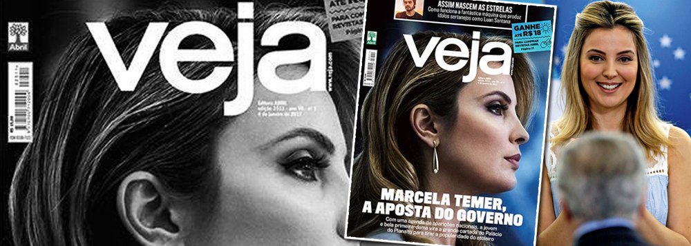 A tentativa da revista Veja de atenuar a rejeição dos brasileiros em relação ao presidente Michel Temer foi por água abaixo; a publicação trouxe na última capa a primeira-dama Marcela e, como de costume, destacou o estereótipo da mulher bonita, discreta e dedicada aos cuidados com a família; os próprios leitores do veículo consideraram a atitude exagerada e encheram o Facebook da Veja de comentários depreciativos