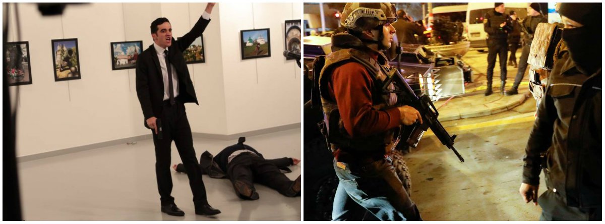 A imprensa turca divulgou a foto de uma identidade policial, que teria sido usada pelo agressor do embaixador da Rússia na Turquia; o nome do agressor, segundo a imprensa, seria Mevlut Mert Altıntas; ele era policial em Ancara e teria 22 anos; a informação ainda não recebeu confirmação oficial; o Ministério das Relações Exteriores da Rússia classificou o ataque ao Embaixador da Rússia na Turquia, Andrei Karlov, de atentado terrorista; a Turquia, integrante da Otan, aliada dos EUA na luta contra o Estado Islâmico, e fornece apoio aos oponentes do presidente da Síria, Bashar al-Assad, que recebe apoio da Rússia