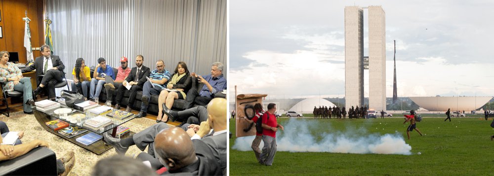 A partir de janeiro o Distrito Federal terá uma comissão para tratar da ação das forças de segurança durante a realização de protestos de rua; decisão foi tomada durante reunião entre deputados federais e entidades com o governador Rodrigo Rollemberg (PSB); encontro se deu após  notificações feitas pela Comissão de Direitos Humanos e Minorias (CDHM) da Câmara Federa e também por diversas lideranças e entidades da sociedade civil organizada, que oficiaram o governo para tratar da conduta policial durante as manifestações na Esplanada dos Ministérios, nos arredores do Congresso Nacional