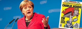 Primeira edição alemã do semanário satírico Charlie Hebdo chegou às bancas com uma primeira página que debocha da chanceler Angela Merkel, quase dois anos depois de militantes islâmicos terem atacado a redação da publicação em Paris; "A VW apoia Merkel", diz a manchete, com uma imagem de um mecânico da empresa consertando a líder de 62 anos em um elevador automotivo e dizendo: "Um novo escapamento e você dura mais quatro anos"; Merkel anunciou que irá concorrer a um quarto mandato nas eleições do ano que vem