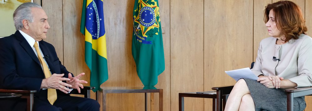 Brasília - DF, 13/10/2016. Presidente Michel Temer durante entrevista para Miriam Leitão da Globo News. Foto: Marcos Corrêa/PR