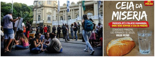 Servidores estaduais do Rio de Janeiro realizam na próxima sexta-feira (23), em frente ao Palácio Guanabara, uma 'Ceia da Miséria' em protesto contra o não pagamento dos salários, 13º, aposentadorias e pensões; a concentração do ato será a partir das 10h no Largo do Machado, de onde seguem em passeata até o Palácio; Movimento Unificado dos Servidores Públicos Estaduais (Muspe) lançou a foto do evento no Facebook pedindo o impeachment do governador Luiz Fernando Pezão; o Rio foi o primeiro estado a decretar calamidade financeira