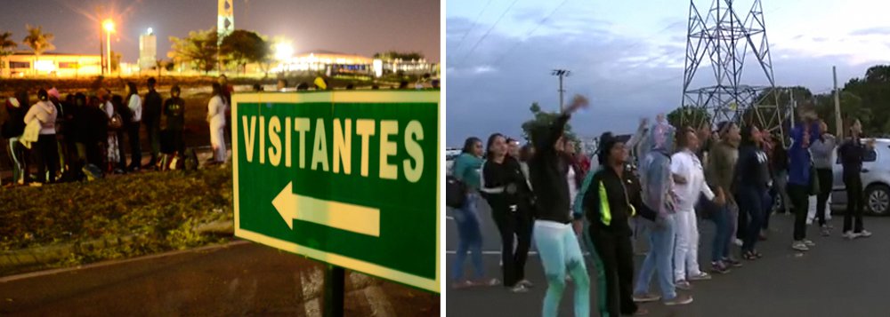 Governo do Distrito Federal decidiu cancelar nesta quarta-feira, 2, as visitas às unidades prisionais, por conta da greve dos agentes penitenciários; familiares de detentos que aguardavam no Complexo Penitenciária da Papuda relataram que a Polícia Militar fez um cordão para impedir a passagem e chegou a jogar gás de pimenta para liberar a pista, que havia sido ocupada pelo grupo; para o presidente do Sindicato dos Agentes Penitenciários (Sindpen), Leandro Allan Vieira, o envio da PM aos presídios é "arriscada" e "perigosa"