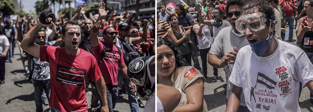 Após os episódios de truculência policial e pancadaria que assolaram o centro do Rio na semana passada, manifestantes realizam novo ato contra o chamado pacote de maldades do governo estadual; cerca de 700 policiais militares fazem um cerco em torno da manifestação, nas ruas que dão acesso ao Palácio Tiradentes, sede da Alerj, onde os deputados fariam a votação das medidas de austeridade; a Tropa de choque da PM faz cerco à manifestação em frente à Alerj; vídeo