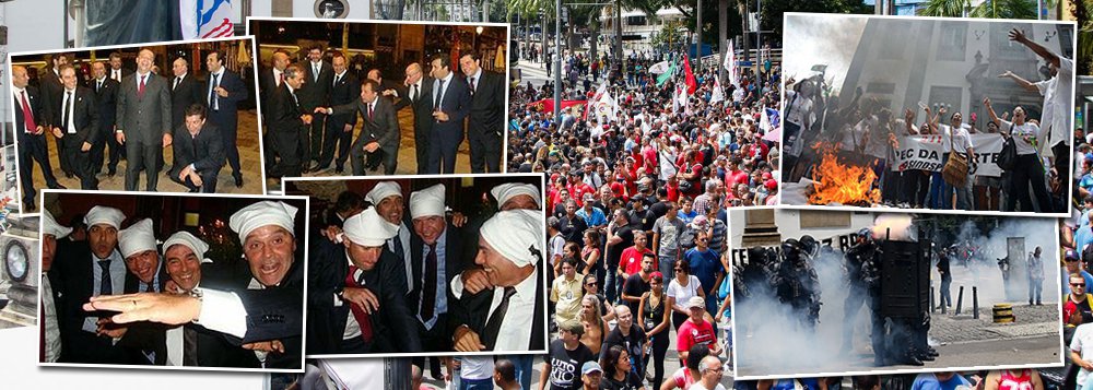 "Receando que os protestos dos servidores do Rio ganhem força com a prisão do ex-governador Sergio Cabral e a revelação da roubalheira que ele comandou, e se espalhem como rastilho de pólvora pelo país, o governo quebra cabeça para evitar a quebradeira geral dos estados. Se outros governadores forem obrigados a tomar medidas impopulares como as tentadas no Rio por Pezäo, o caldeirão pode sopitar", diz a colunista Tereza Cruvinel; segundo ela, o governador Luiz Fernando Pezão entrou em "coma político" e "a intervenção federal é um ônus que o Governo Temer não gostaria de assumir mas não deve ser descartada"; ela diz ainda que a população já percebe que o golpe foi um engodo e diz que a tempestade pode atingir tanto PMDB, como PSDB, que semearam a tempestade